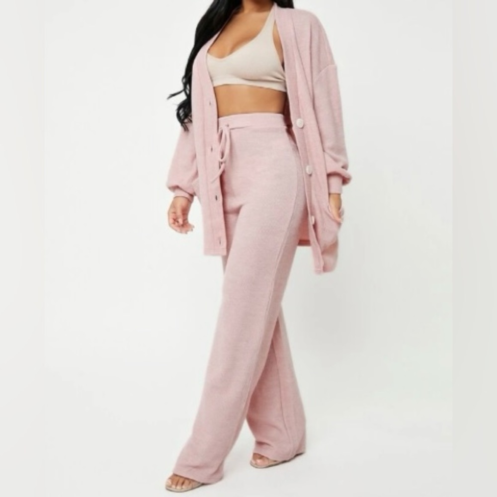 Set of Soft Cozy Sweater and High Waisted Pants Baby Pink